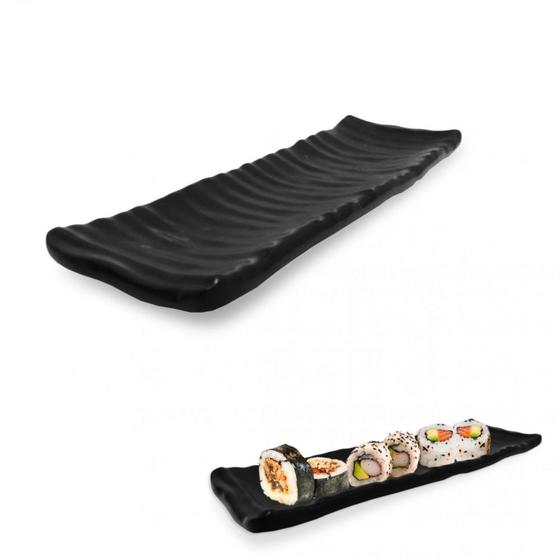 Imagem de Travessa 24x7 Cm Estriada para Sushi em Melamina / Plastico Preta  Bestfer 