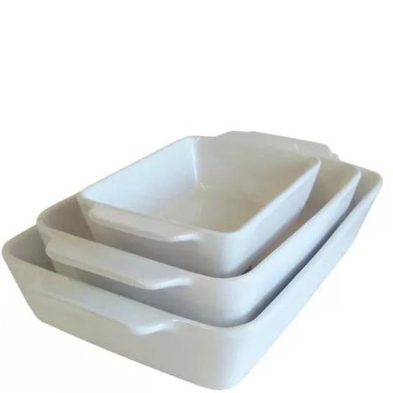 Travessa e Assadeira Refratárias com Alça 3un Porcelana Branca Menor preço em Travessa e Assadeira Refratárias com Alça 3un Porcelana Branca