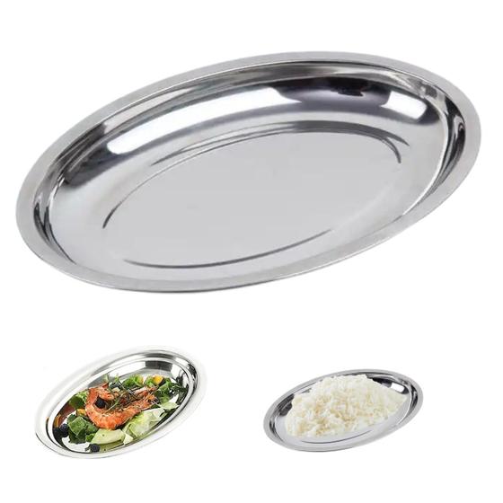 Imagem de Travessa Oval Inox Funda Porções Parmegiana Arroz 30 cm 