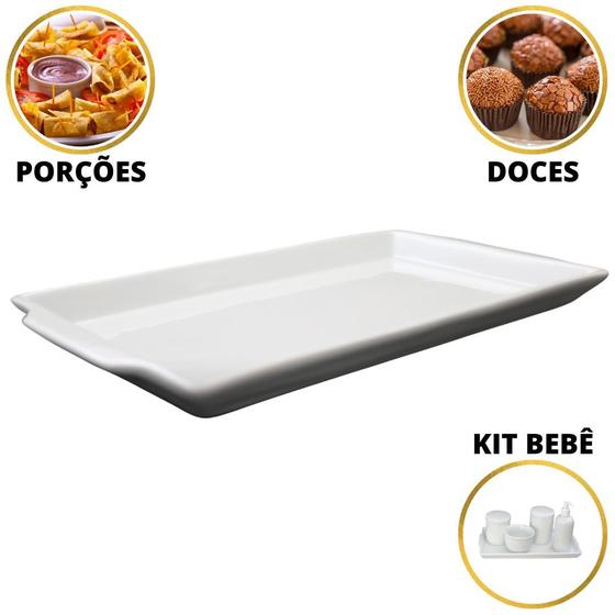 Imagem de Travessa Rasa Grande Porcelana Branca 37 x 19 cm 2 Linha Retangular Bandeja Buffet Refratária Alta Qualidade