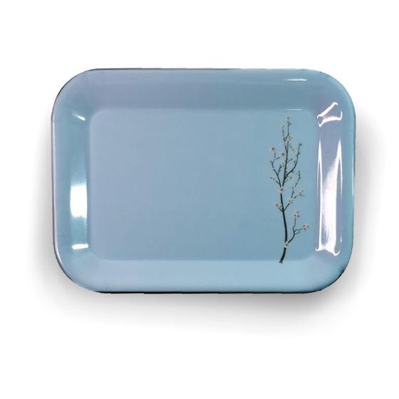 Imagem de Travessa Rasa Melamina Profissional  Bandeja Retangular Linha Sakura Azul 25,5cm para Eventos e Festas