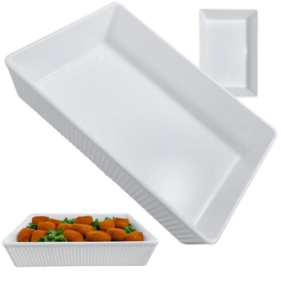Imagem de Travessa Retangular 25,3 Cm Tigela Estriada Melamina Branca Servir Porcoes Salgados Petisco Food Truck Bestfer