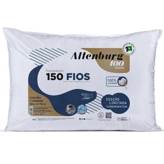 Imagem de Travesseiro Altenburg 150 Fios Suporte Médio Antialérgico Tecido Percal Branco - 100% Algodão - 50 x 70 cm
