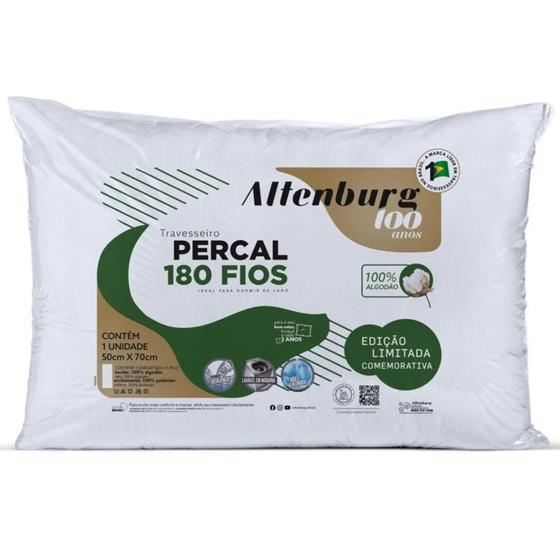 Imagem de Travesseiro Altenburg 180 Fios Suporte Médio Antialérgico Tecido Percal Branco  - 100% Algodão - 50 x 70 cm