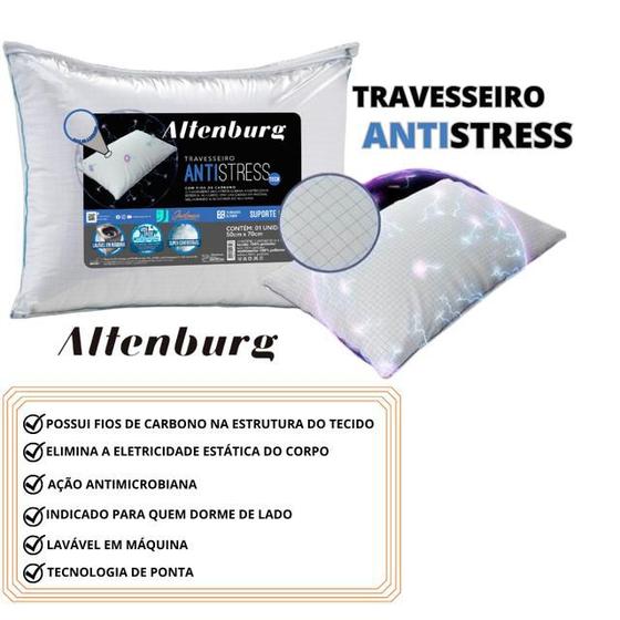 Imagem de Travesseiro Altenburg Antistress Tech 50x70 - Confortável - Ação Antimicrobiana Com Fios de Carbono Elimina a eletricidade estática do corpo