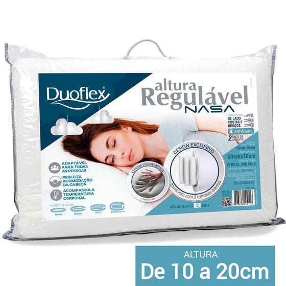 Imagem de Travesseiro Altura Regulável Nasa De10 a 20cm 50x70cm Duoflex - RN1100