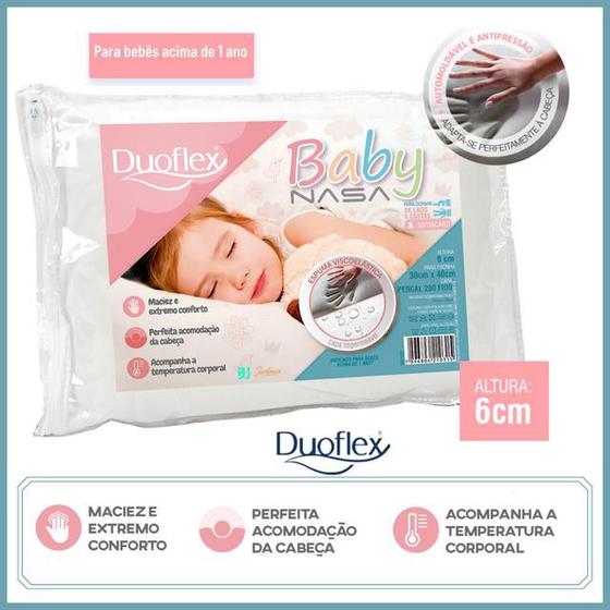 Imagem de Travesseiro Baby Nasa 6cm Duoflex -Perfeita Acomodação da Cabeça - Antiácaros -  Indicado para bebês acima de 1 ano.