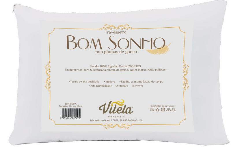 Travesseiro Bom Sonho Pena de Ganso 200 Fios - Casa Fiorella