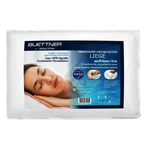 Travesseiro Buettner Perfil Baixo Viscoelástico Liege 50cm x 70cm Branco Menor preço em Travesseiro Buettner Perfil Baixo Viscoelástico Liege 50cm x 70cm Branco