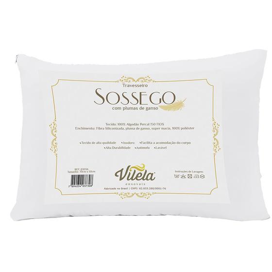 Travesseiro Com Pluma de Ganso 150 Fios Macio Vilela 01 Peças - Sossego Branco Menor preço em Travesseiro Com Pluma de Ganso 150 Fios Macio Vilela 01 Peças - Sossego Branco