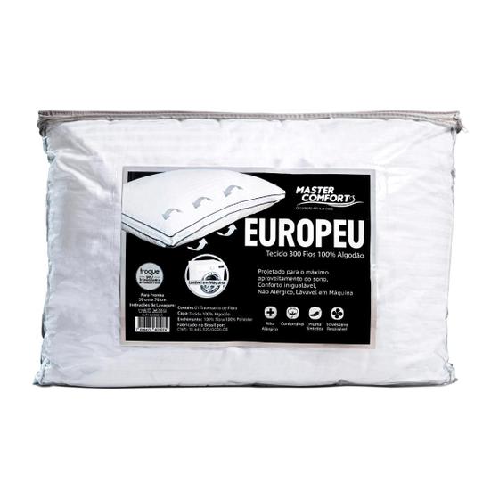Imagem de Travesseiro Europeu Pluma Suporte Alto 100% Algodão Lavável 50x70cm