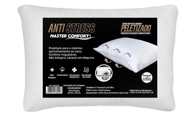 Imagem de Travesseiro fibra peletizado anti-stress 70x50cm  lavável - Master Comfort