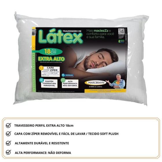 Imagem de Travesseiro Marcbrayan Látex Extra Alto 18 cm - Tecido Macio - Lavável - Tecido Soft Plush 100% Poliéster com Zíper