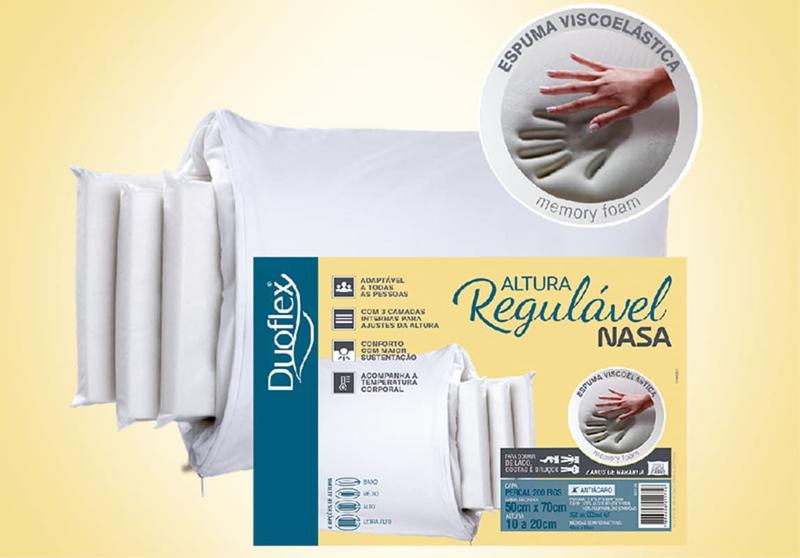 Imagem de Travesseiro NASA de Altura Regulável - Duoflex - 50 X 70 cm