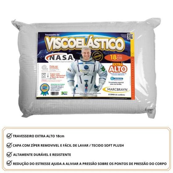 Imagem de Travesseiro Nasa Viscoelastico Marcbrayn - Extra Alto 18 cm - Tecido Soft Plush com zíper