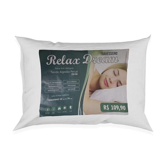 Travesseiro Percal 200 Fios Lavável Antialérgico Relax Dream Menor preço em Travesseiro Percal 200 Fios Lavável Antialérgico Relax Dream
