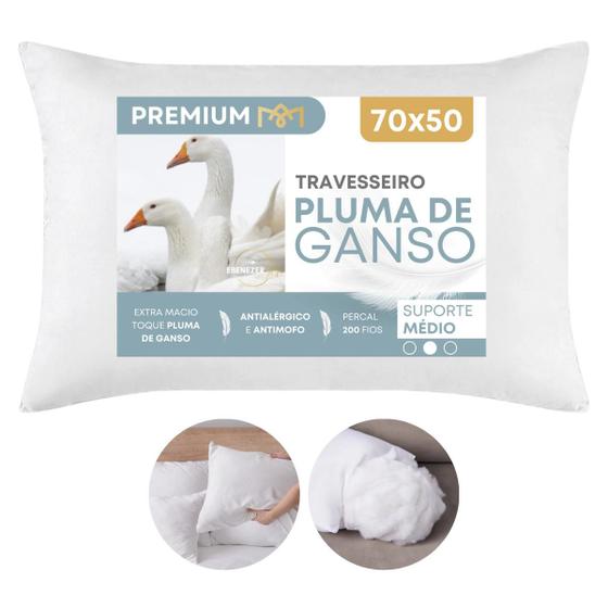 Travesseiro Pluma De Ganso 70x50cm Antialérgico Fibra Sintetica ...