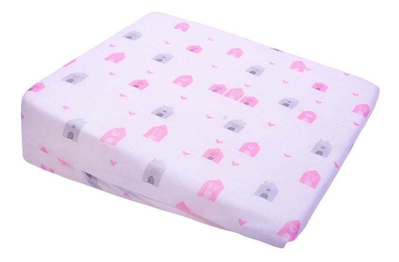 Imagem de Travesseiro Rampa Anti Refluxo Bebe Para Carrinho Com Capa Rosa Lavável Estampado 100% Algodão