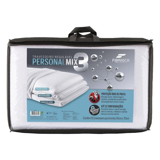 Travesseiro Regulável Personal Mix 3 Íons de Prata Anti Bactéria 50X70 Fibrasca Menor preço em Travesseiro Regulável Personal Mix 3 Íons de Prata Anti Bactéria 50X70 Fibrasca
