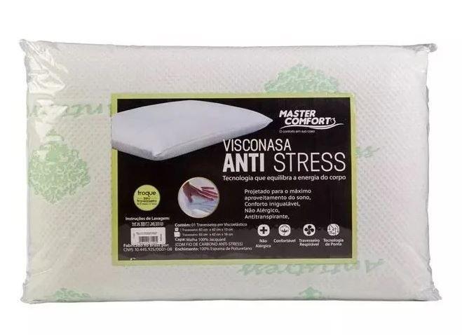 Imagem de Travesseiro Visco Anti-Stress Sem Fio 16cm Carbono Verde - Master Comfort