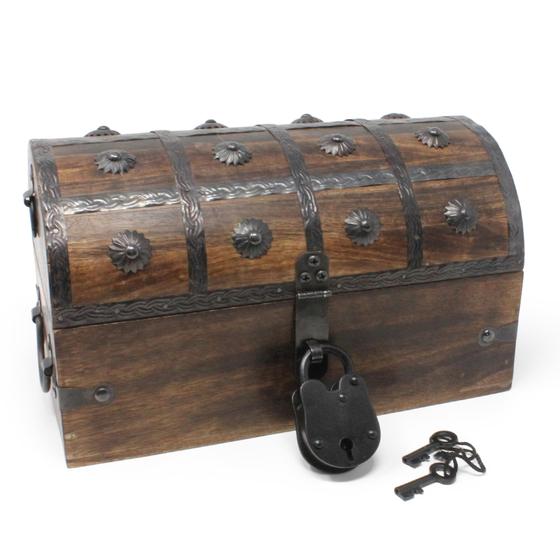 Imagem de Treasure Chest Nautical Cove Pirate com fechadura de ferro e chave de madeira