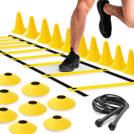 Imagem de Treino Futebol Funcional Kit Cone Escada Chapéu Corda para treinamento funcional fisico fitness 