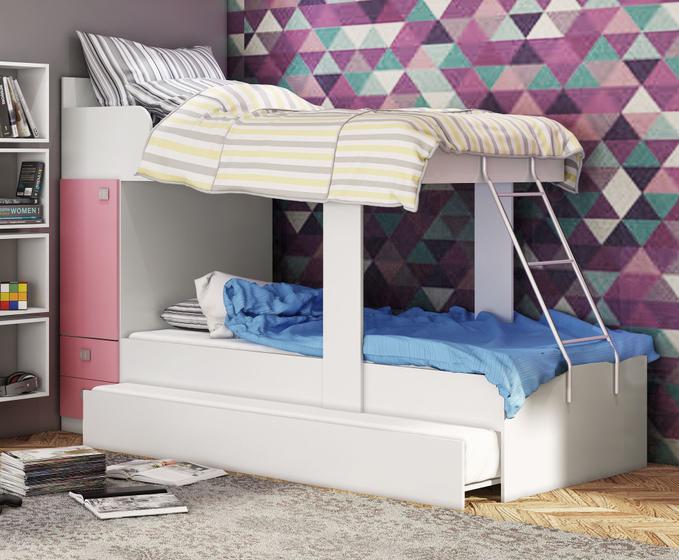 Treliche Beliche Cama Solteiro Infantil Armario Gaveta Rosa Menor preço em Treliche Beliche Cama Solteiro Infantil Armario Gaveta Rosa