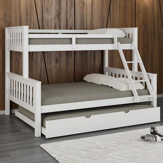 Imagem de Treliche Casal Solteiro De Madeira Maciça Com Cama Auxiliar Casal