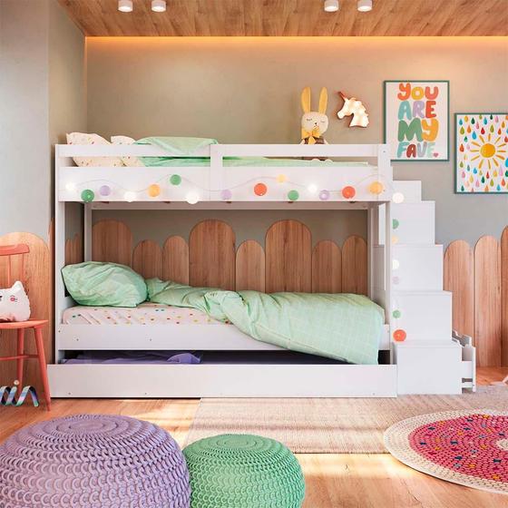 Imagem de Treliche Infantil Branco com Cama Auxiliar e 05 Nichos