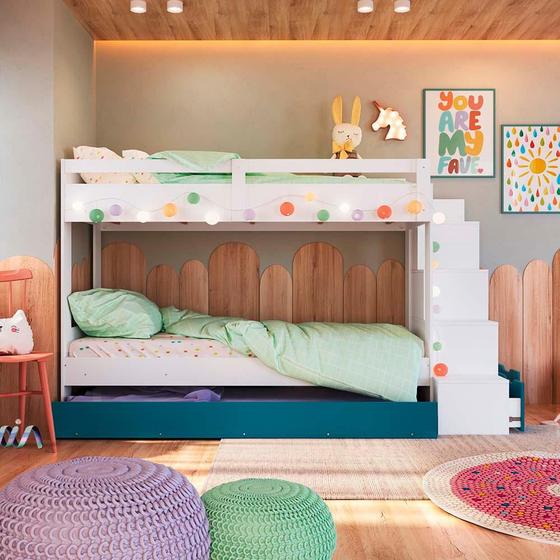 Imagem de Treliche Infantil com 05 Nichos e Cama Auxiliar - Branco Azul