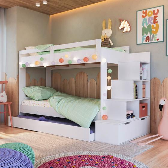 Imagem de Treliche Infantil com Escada Nichos Branco