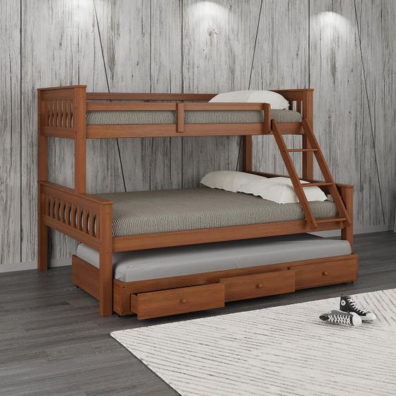 Imagem de Treliche Madeira Com Gavetas Merk - 2 Camas Solteiro + 1 Cama Casal