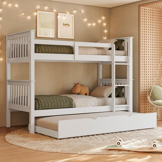 Treliche Solteiro Madeira Maciça Reforçada Com Cama Auxiliar - Woodstore