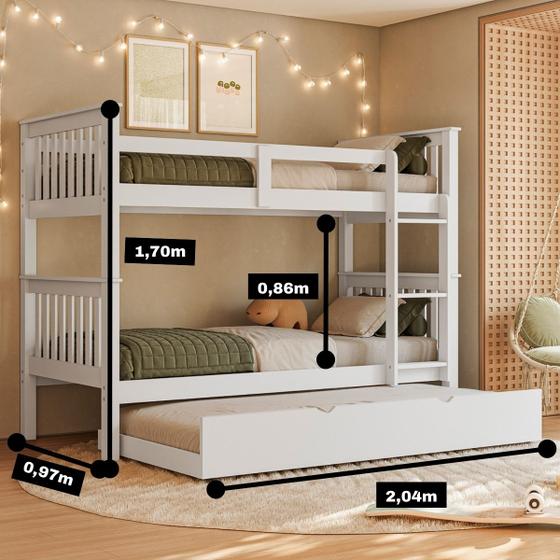 Treliche Solteiro Madeira Maciça Reforçada Com Cama Auxiliar - Woodstore