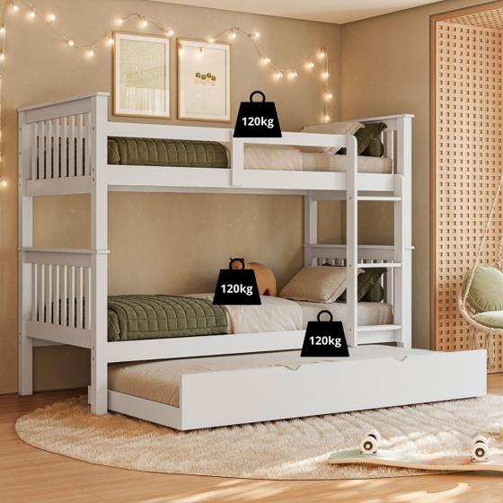 Treliche Solteiro Madeira Maciça Reforçada Com Cama Auxiliar - Woodstore