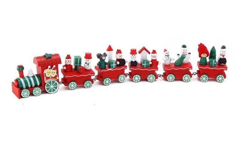 Imagem de Trem De Madeira 32cm Enfeite Decoração Árvore De Natal Papai Noel Brinquedo Natalino Trenzinho