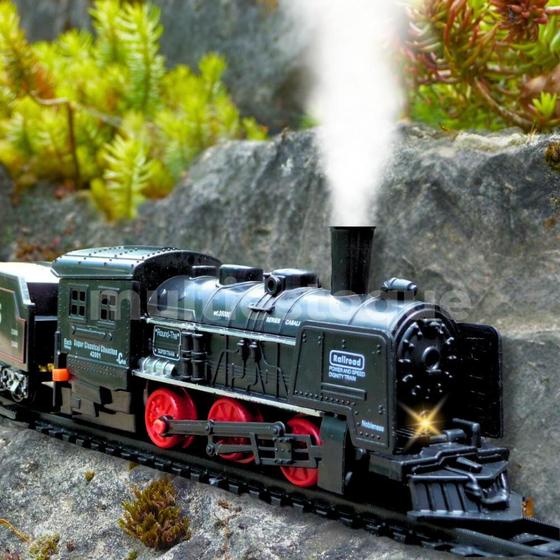 Imagem de Trem Elétrico de Brinquedo Locomotiva com 2 Vagões de Carga e Trilhos Acende e Faz Barulho Diversão