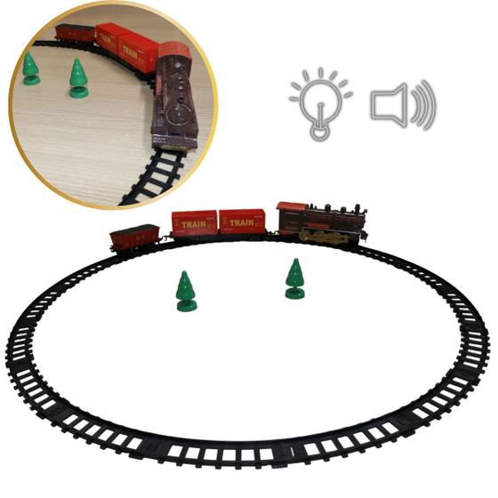 Imagem de Trem Ferrorama Com Luz e Som Trilhos Pista Locomotiva Elétrico Trenzinho com Farol