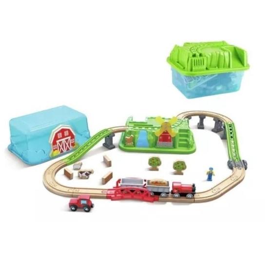 Imagem de Trem Ferrovia Na Fenda Hape Com Acessorios Brinquedo