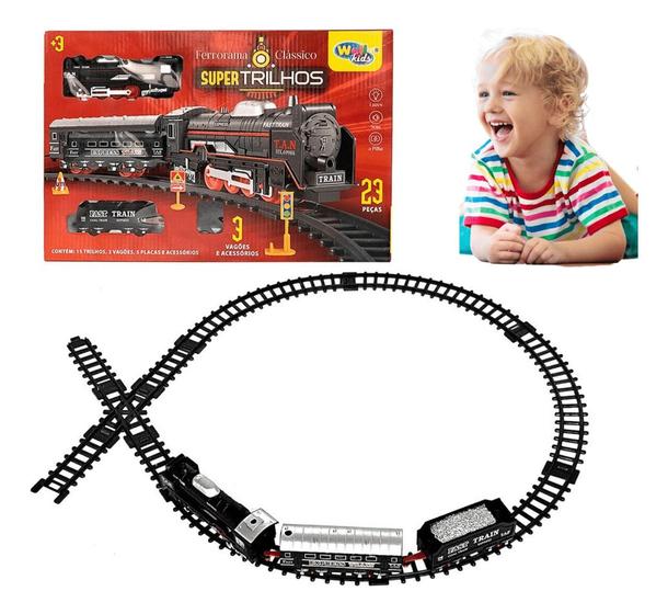 Imagem de Trem Ferroviário Locomotiva Brinquedo com 3 Vagões 15 Trilhos com Som e Luz Acende