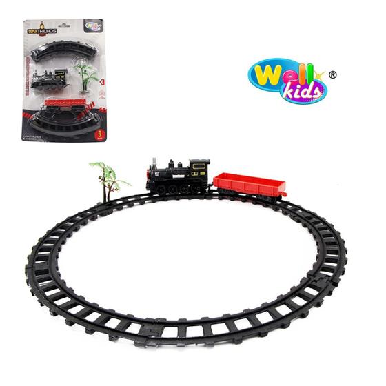 Imagem de Trem Locomotiva Construção 9 brinquedo Super Trilhos Pilha 