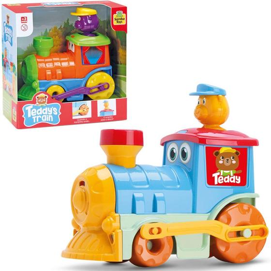 Imagem de Trem/trenzinho locomotiva com boneco roda livre teddys train colors na caixa - SAMBA TOYS