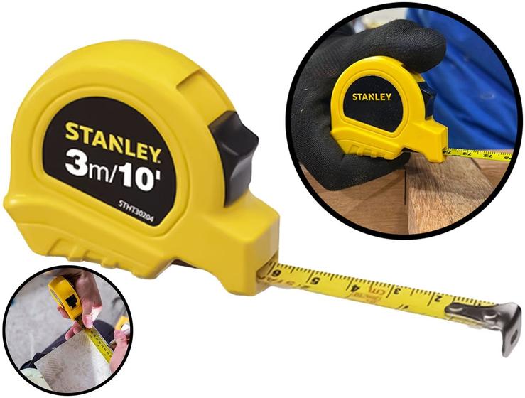 Imagem de Trena Básica Com Freio Manual Revestida 3 Metros Construção Marcenaria Profissional Stanley
