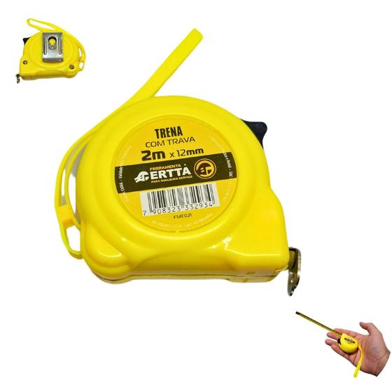 Imagem de Trena com Trava Pequena 2 Metros Fita De Aço 2m x 12mm Leve