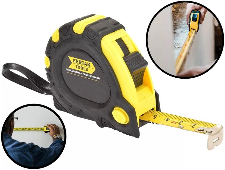 Imagem de Trena Métrica 10mx25mm Emborrachada Com 3 Travas Fertak 8014