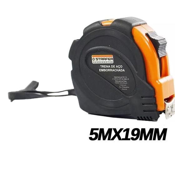 Imagem de Trena Métrica Profissional Em Aço Emborrachada Com Trava 5mx19mm - Starfer