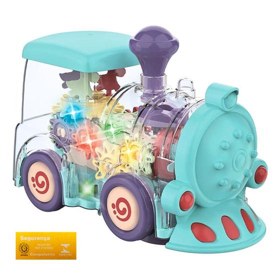 Imagem de Trenzinho Bate e Volta Color com Musica Luz Chamine Sobe Desce DM Toys Azul com Engrenagens Internas
