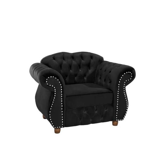 Imagem de Três Poltronas Chesterfield Merlo - Veludo Preto / Decoração, recepção , barbearia, sala tv estar