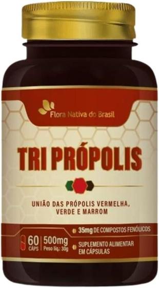 Imagem de Tri Própolis 500mg 60 Capsulas - União das Própolis Vermelha, Verde e Marrom - Flora Nativa