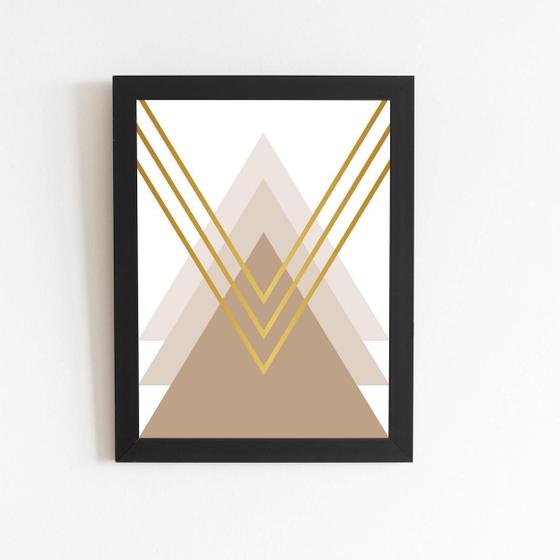 Imagem de Triângulo Dourado Geométrico Quadro Moldura Preta 60X40Cm